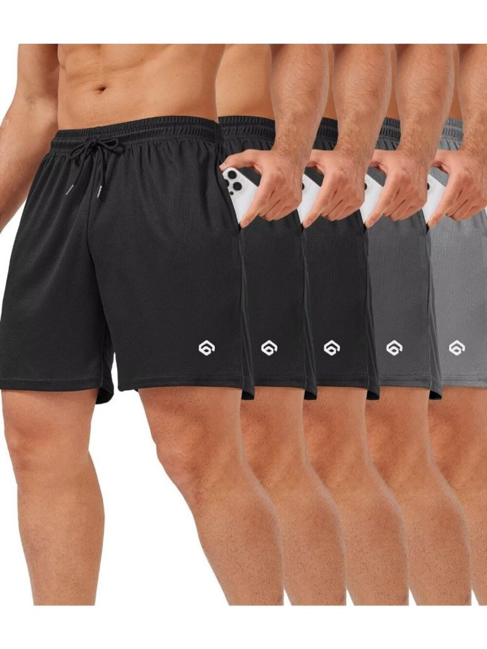 Lightweight 5-Pack Men's Gym Shorts, Quick-Dry Mesh Athletic Running Shorts with